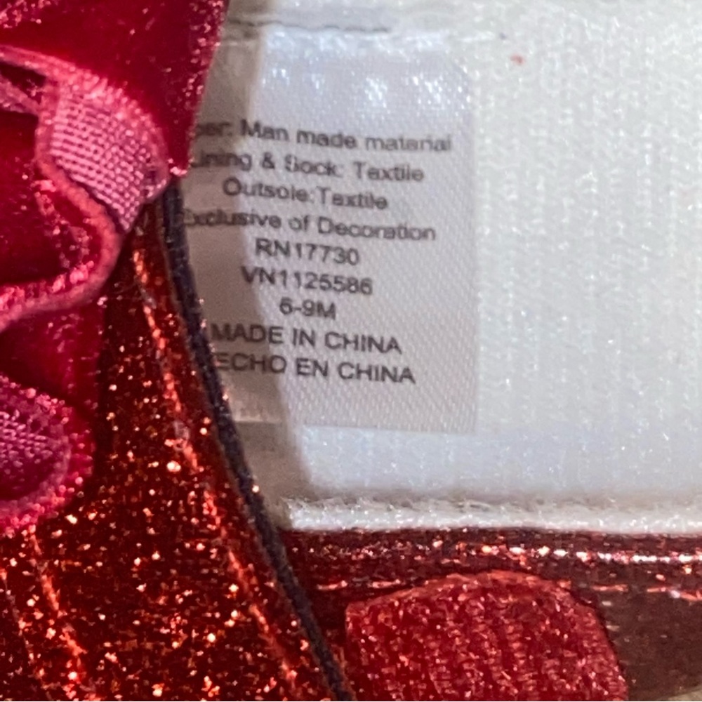 Baby Ruby Red Glitter Sparkle Shoes with bows - Size 6-9 M - Picture 5 of 6